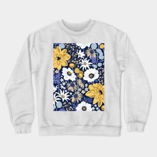 Boho garden // pattern // oxford navy blue background background very peri pastel blue yellow ivory and white flowers Crewneck Sweatshirt